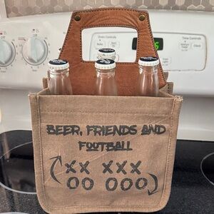 Brown Canvas Beer Carrier with Leather Handle